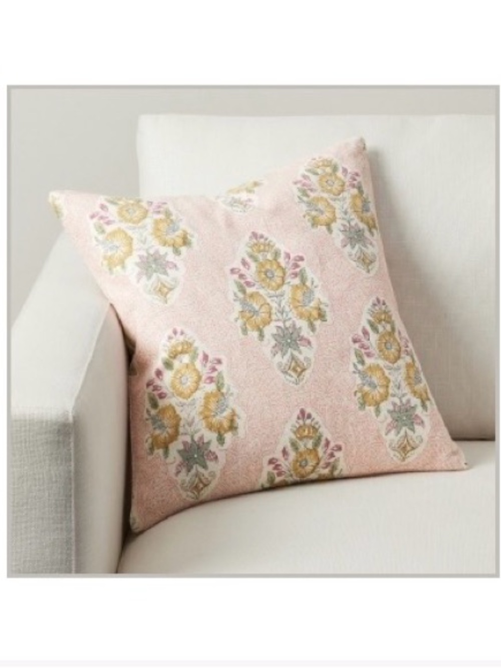 Pottery Barn Pink Floral Embroidered Accent Pillow